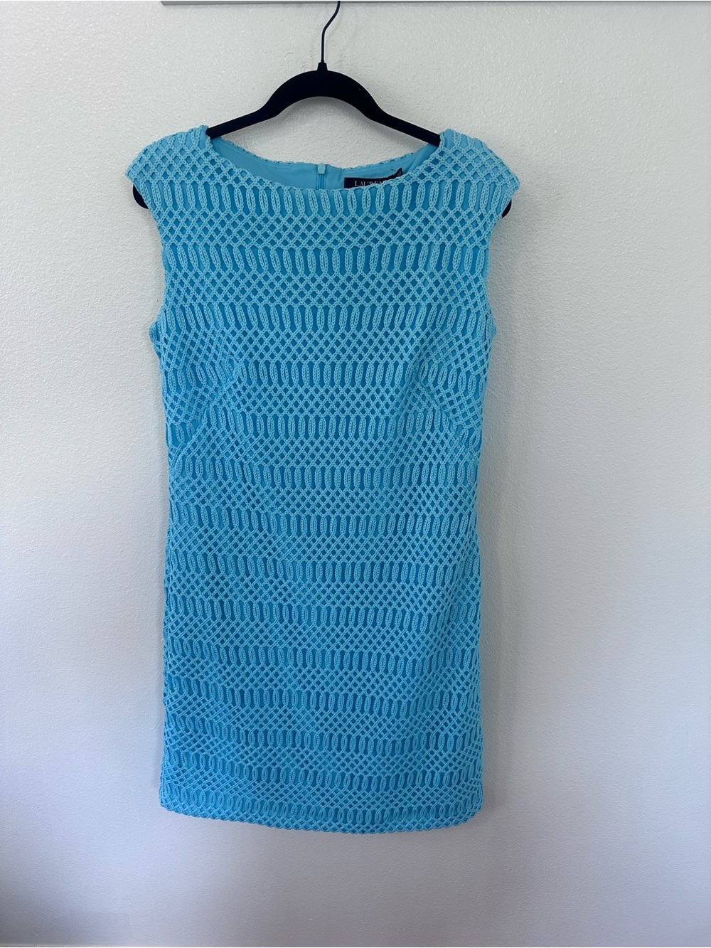 Ralph Lauren Aqua Blue Sleeveless Crochet Shift Dress